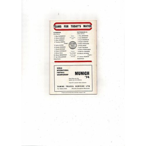 1972/73 Liverpool v Tottenham Hotspur Football Programme + League Review
