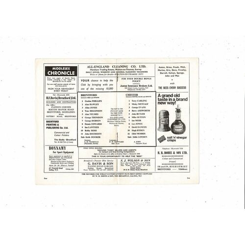 1967/68 Brentford v Chester City Football Programme