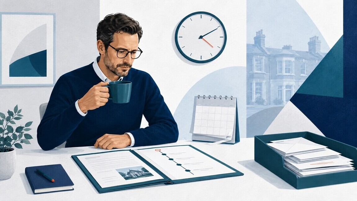 Policyholder reading correspondence about a delayed insurance claim