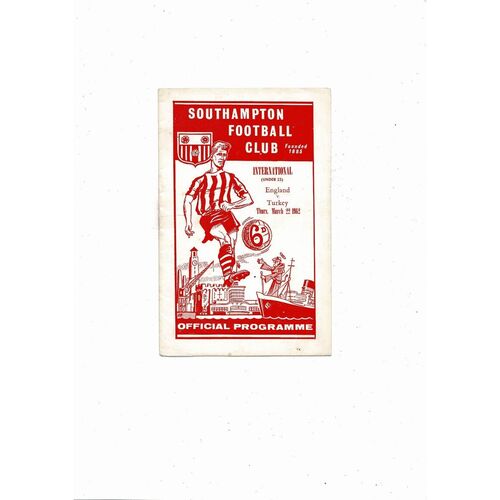 England v Turkey U23 International Football Programme 1961/62 @ Southampton