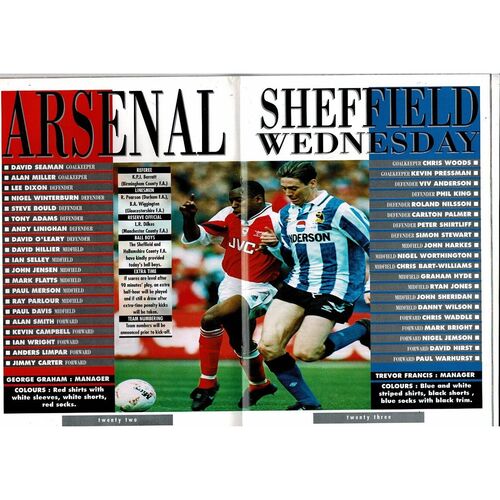 1993 Arsenal v Sheffield Wednesday FA Cup Final Replay Football Programme