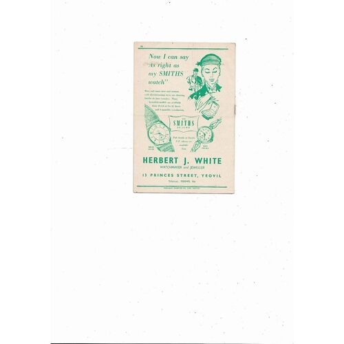 1955/56 Yeovil Town v Bath City Southern League Football Programme