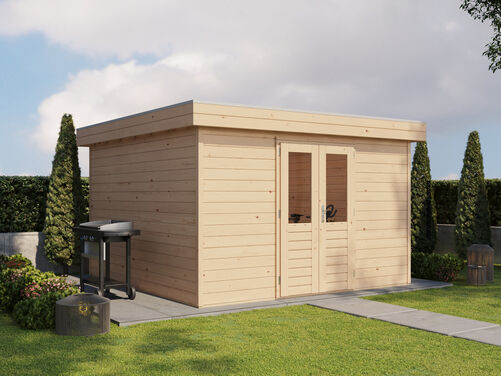 3.6mtr x 3.6mtr 44mm walled Flat Roof Cabin