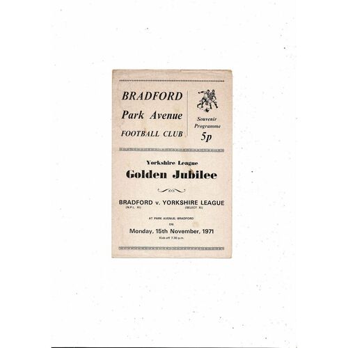 Bradford Park Avenue v Yorkshire League X1 Friendly Football Programme 1971/72