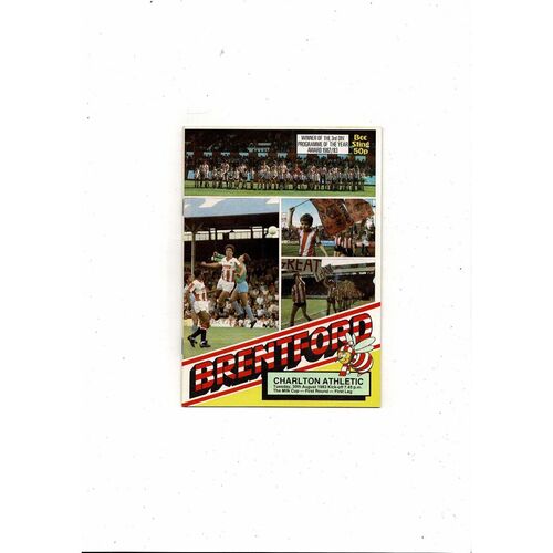 1983/84 Brentford v Charlton Athletic League Cup Football Programme