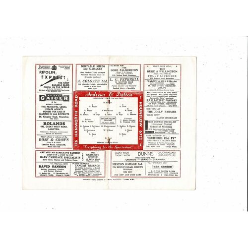 1957/58 Hounslow Town v Redhill Athenian League Football Programme