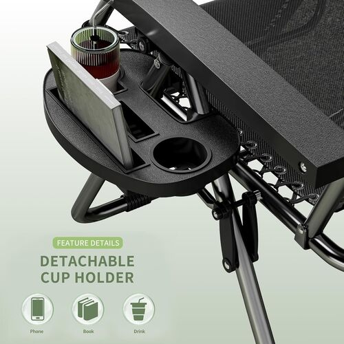 mcc direct Zero Gravity Reclining Chair Set of 1 – Folding Outdoor & Garden Chairs with Textilene Fabric, Cup Holder and Headrest Pillow – TEXTILENE