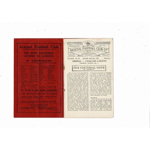1936/37 Arsenal v Sunderland Football Programme
