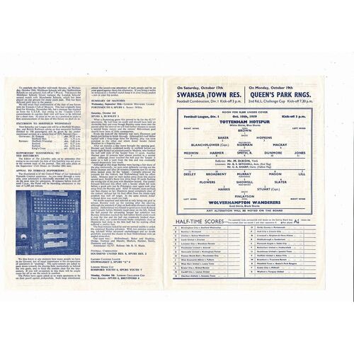 1959/60 Tottenham Hotspur v Wolves Football Programme