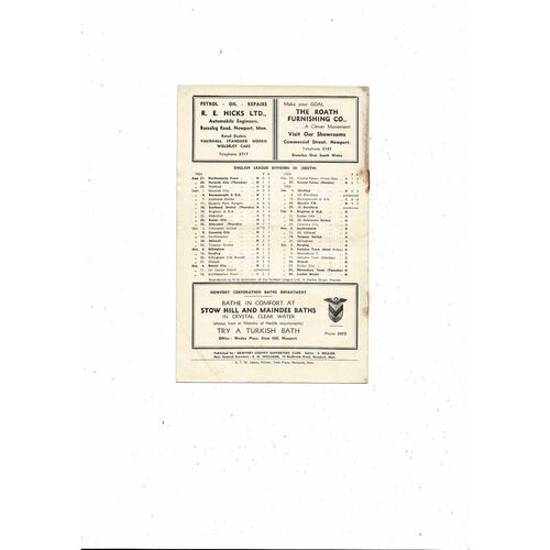 1954/55 Newport County v Brighton Football Programme