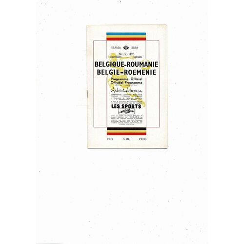 1957 Belgium v Romania International Friendly Football Programme