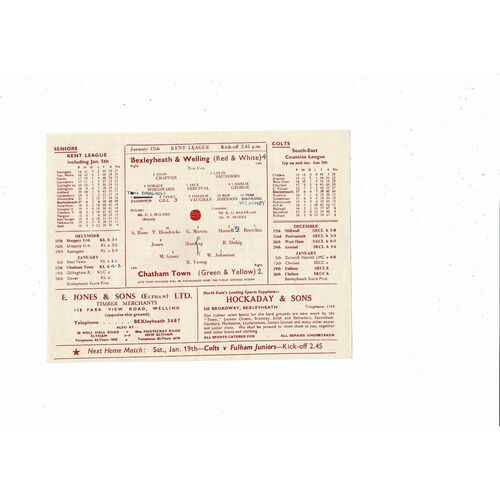 1956/57 Bexleyheath & Welling v Chatham Town Kent League Football Programme
