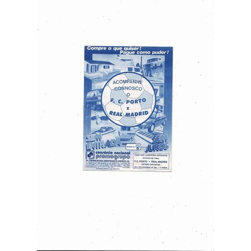 Porto v Real Madrid European Cup Football Programme 1987/88