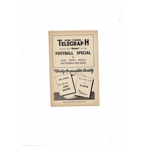 1954/55 Derby County v Stoke City Football Programme