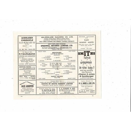 1963/64 Brentford v Notts County Football Programme