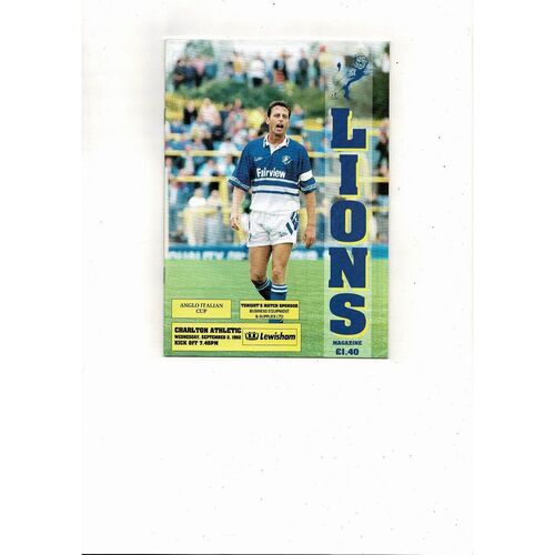 Millwall v Charlton Athletic Anglo Italian Cup Football Programme 1992/93