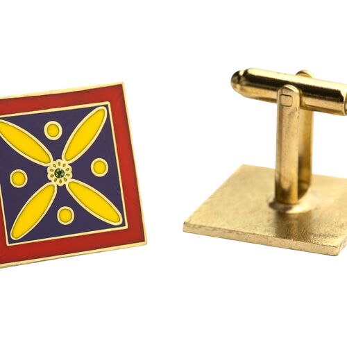 Cufflinks. The Persian Cross. Multi-coloured Cross with 1 Central Green stone. Original Pattern.