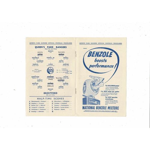 1954/55 Queens Park Rangers v Brentford Football Programme