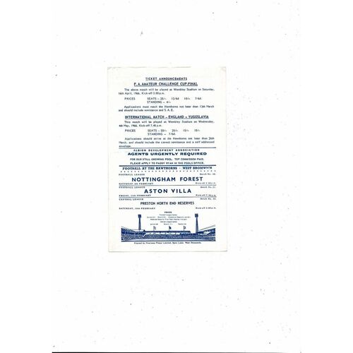 West Bromwich Albion v Huddersfield Central League Football Programme 1965/66