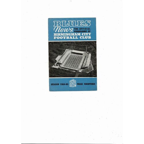 1964/65 Birmingham City v Nottingham Forest Football Programme