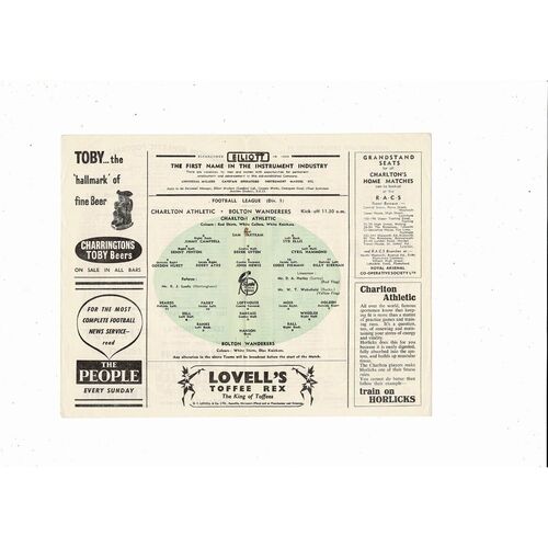 1953/54 Charlton Athletic v Bolton Wanderers Football Programme