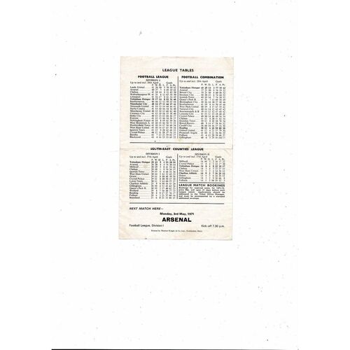 Tottenham Hotspur v Reading Football Combination Football Programme 1970/71