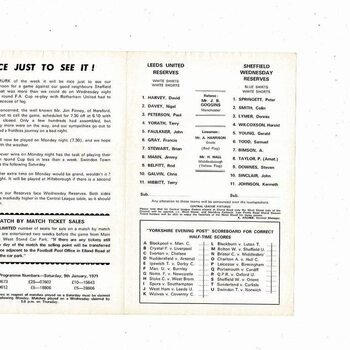 Leeds United v Sheffield Wednesday Central League Football Programme 1970/71
