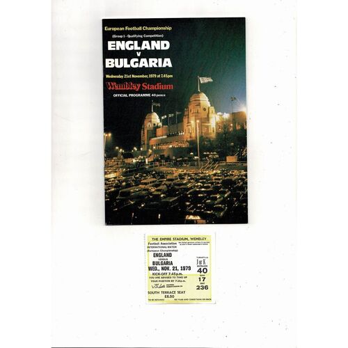 1979 England v Bulgaria Football Programme + Match Ticket