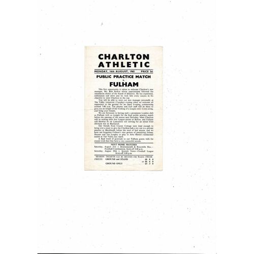 Charlton Athletic v Fulham Friendly Football Programme 1965/66