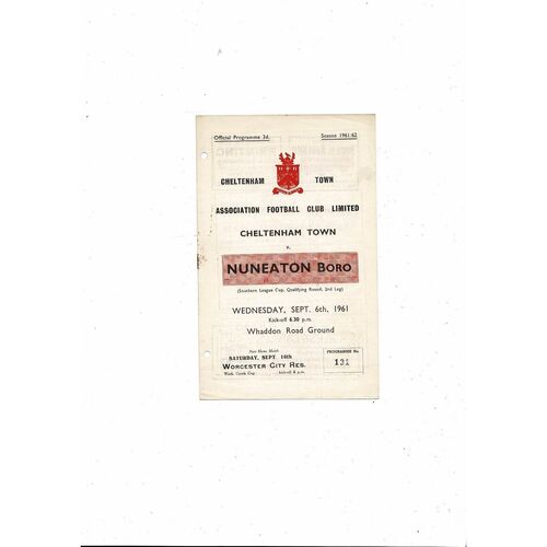 1961/62 Cheltenham Town v Nuneaton Borough Southern League Cup Programme
