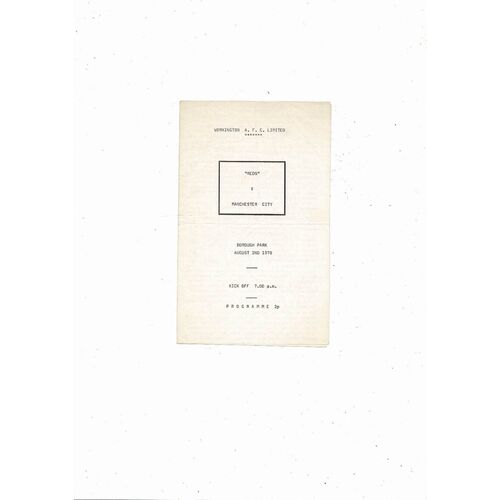 Workington v Manchester City Friendly Football Programme 1978/79