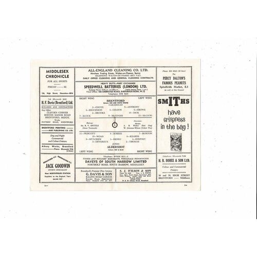 1962/63 Brentford v Aldershot Football Programme