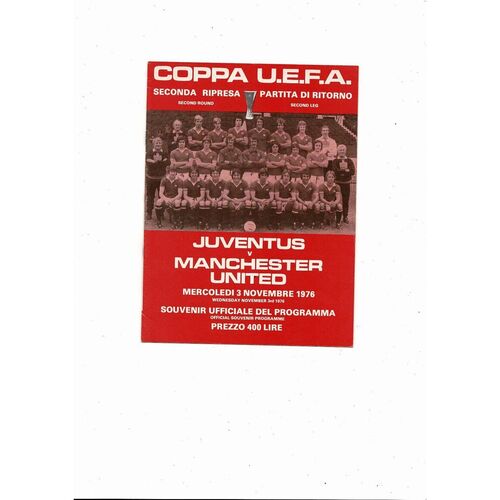 Juventus v Manchester United UEFA Cup Football Programme 1976/77