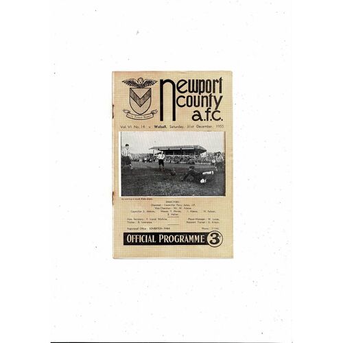 1955/56 Newport County v Walsall Football Programme