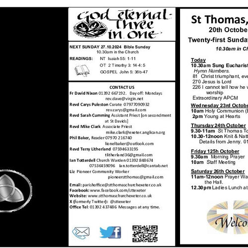 Pew Sheet | The Parish of St Thomas, Exeter