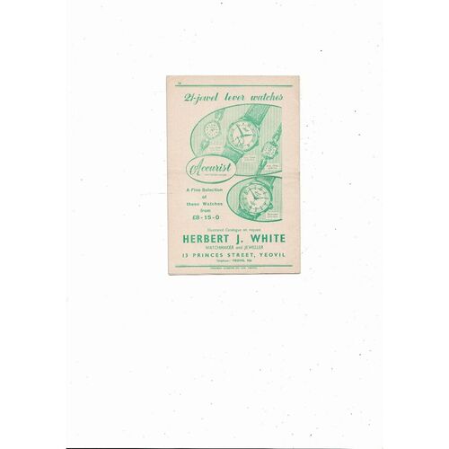 1956/57 Yeovil Town v Chelmsford Southern League Football Programme