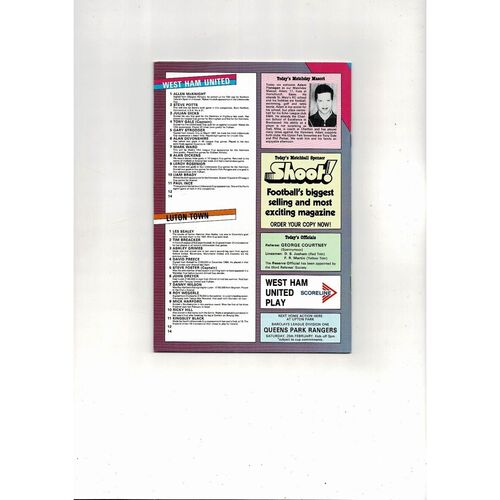 1988/89 West Ham United v Luton Town League Cup Semi Final Football Programme