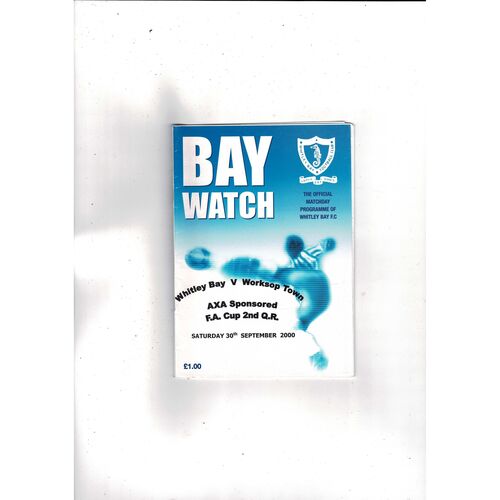Whitley Bay v Worksop Town FA Cup Football Programme 2000/01