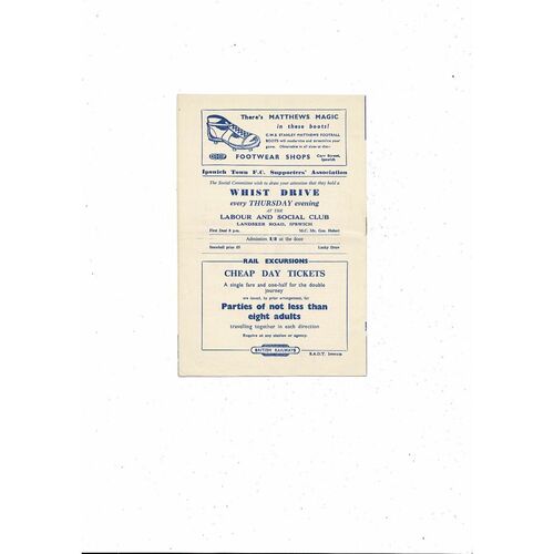 Ipswich Town v Fulham Football Combination Football Programme 1956/57