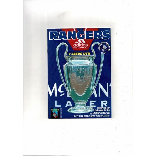 Rangers v Leeds United European Cup Football Programme 1992/93