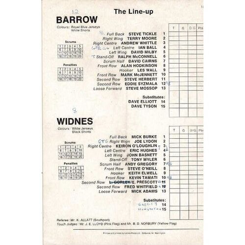 1983 Barrow v Widnes (01/10/1983) Lancashire County Challenge Cup Final Rugby League Programme