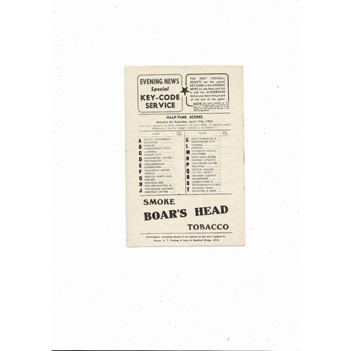 1953/54 Charlton Athletic v Aston Villa Football Programme