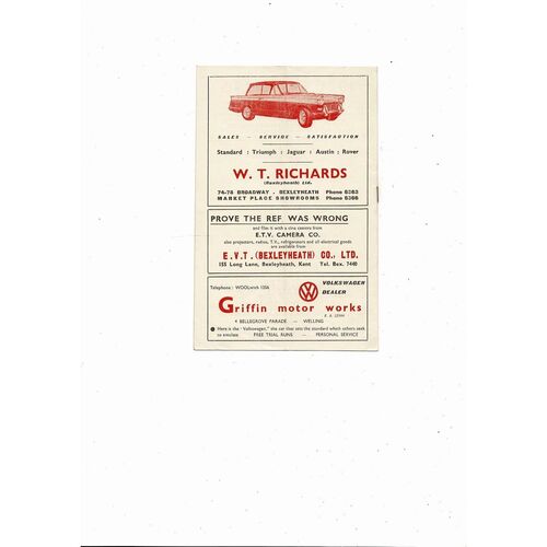 1961/62 Bexleyheath & Welling v Kettering Southern League Football Programme