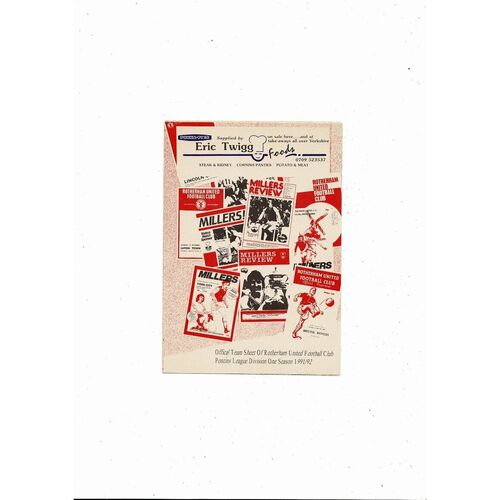Rotherham United v Manchester United Pontins League Football Programme 1991/92
