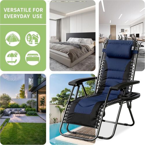 mcc direct Zero Gravity Chair Set of 2 – Padded Oxford Fabric Reclining & Folding Outdoor Garden Chairs with Cup Holder and Headrest Pillow –  OXFORD