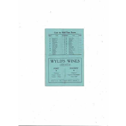 1949/50 Bristol Rovers v Walsall Football Programme