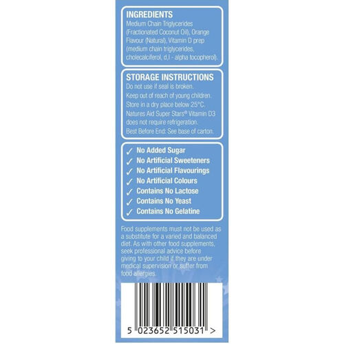 Natures Aid Super Stars Vitamin D3 Orange Flavour 30ml Spray