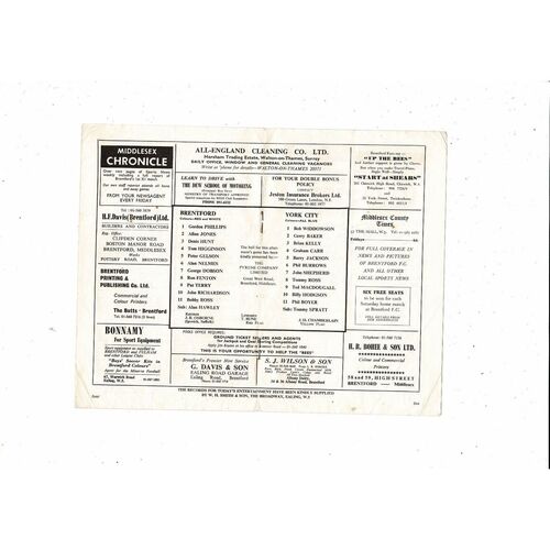 1968/69 Brentford v York City Football Programme