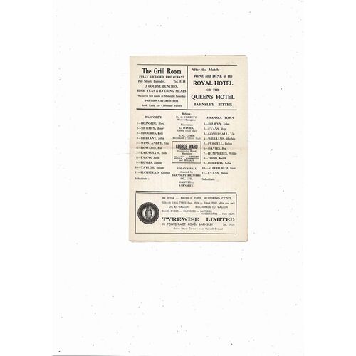 1967/68 Barnsley v Swansea Football Programme