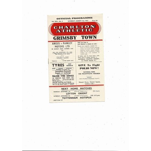 1957/58 Charlton Athletic v Grimsby Town Football Programme